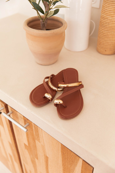 LULA Camel - Sandales Plates