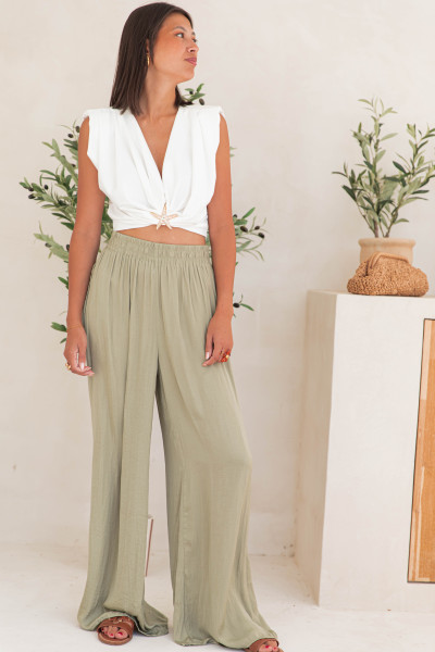 KAREN Kaki - Pantalon Fluide