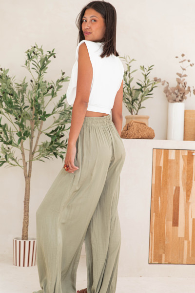 KAREN Kaki - Pantalon Fluide
