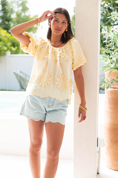 SUZANNE Jaune - Top Brodé