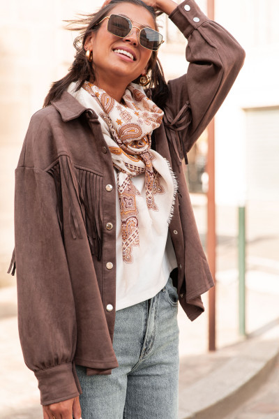 GIULIA Chocolat - Surchemise Franges