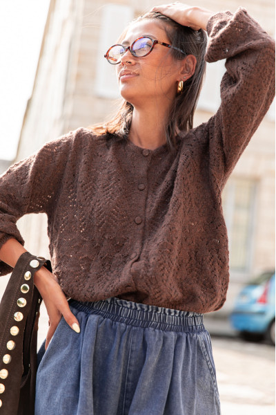 CHARLINE Chocolat - Gilet Ajouré