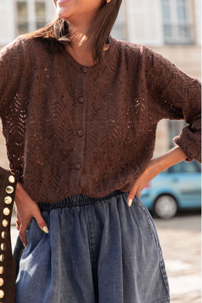 CHARLINE Chocolat - Gilet Ajouré