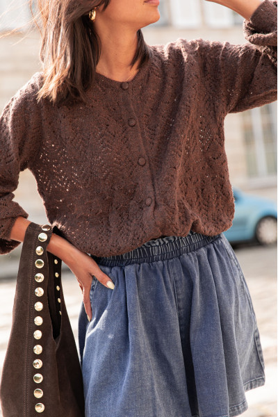 CHARLINE Chocolat - Gilet Ajouré