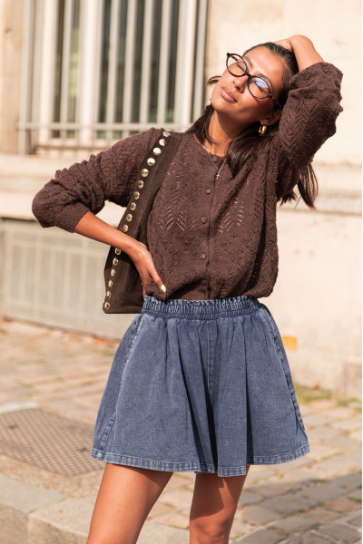 CHARLINE Chocolat - Gilet Ajouré