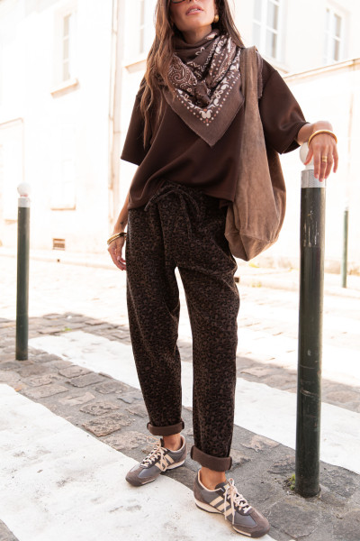 JASON Chocolat Léopard - Jogging Velours