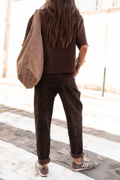 JASON Chocolat Léopard - Jogging Velours