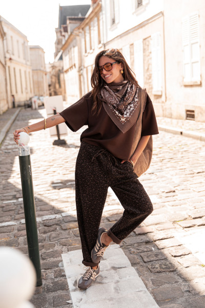 JASON Chocolat Léopard - Jogging Velours