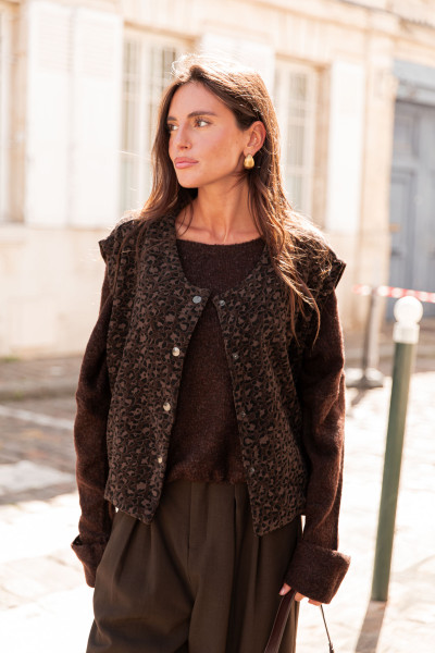 PAOLA Chocolat Léopard - Gilet Sans Manches