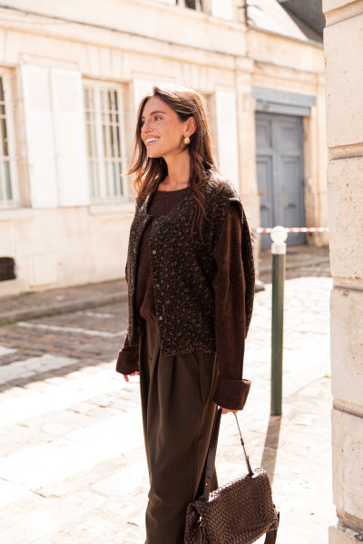 PAOLA Chocolat Léopard - Gilet Sans Manches