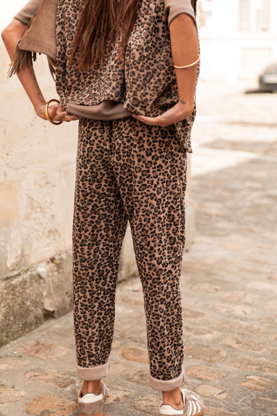 JASON Camel Léopard - Jogging Velours