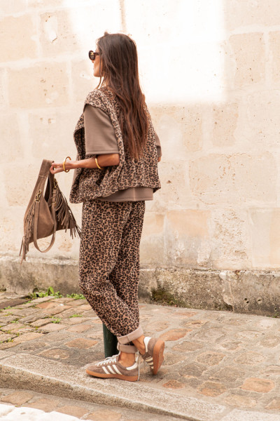 PAOLA Camel Léopard - Gilet Sans Manches