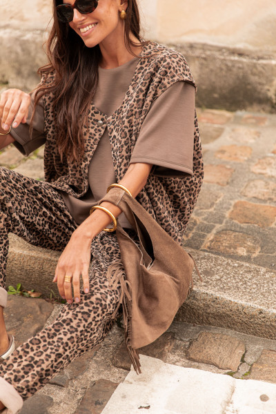 PAOLA Camel Léopard - Gilet...