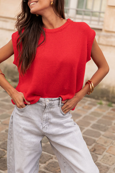 OCTAVIE Rouge - Pull Sans Manches