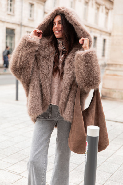 ANAÉ Taupe - Manteaux Fausse Fourrure