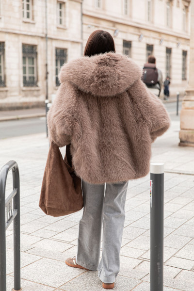 ANAÉ Taupe - Manteaux Fausse Fourrure