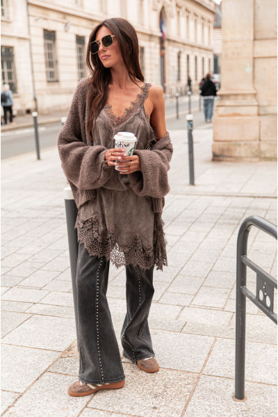 VALENTIN Taupe - Robe Dentelle