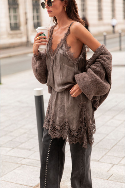 VALENTIN Taupe - Robe Dentelle