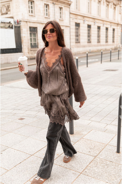 VALENTIN Taupe - Robe Dentelle