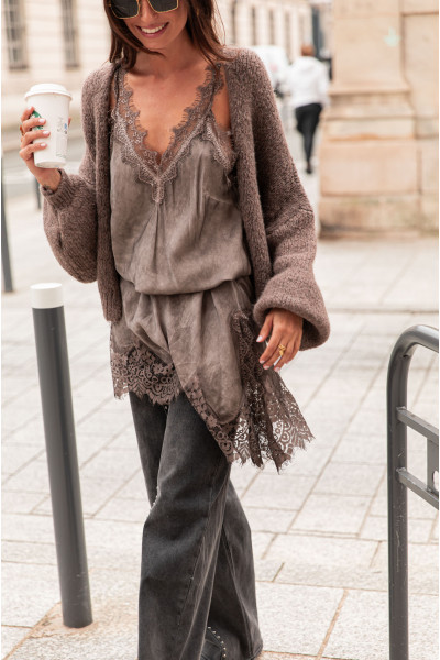 VALENTIN Taupe - Robe Dentelle
