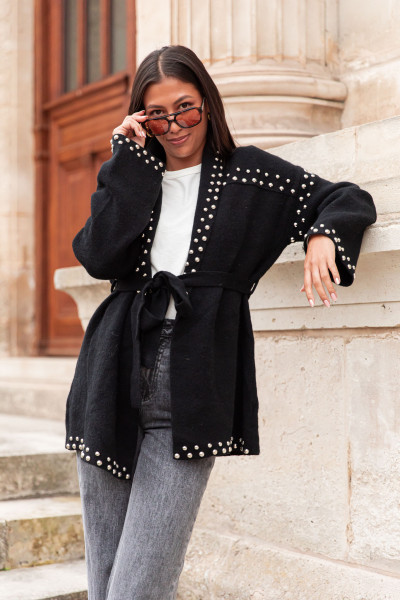 LOUANA Noir - Gilet Clouté