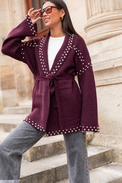 LOUANA Bordeaux - Gilet Clouté