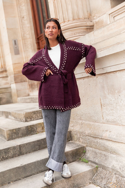 LOUANA Bordeaux - Gilet Clouté