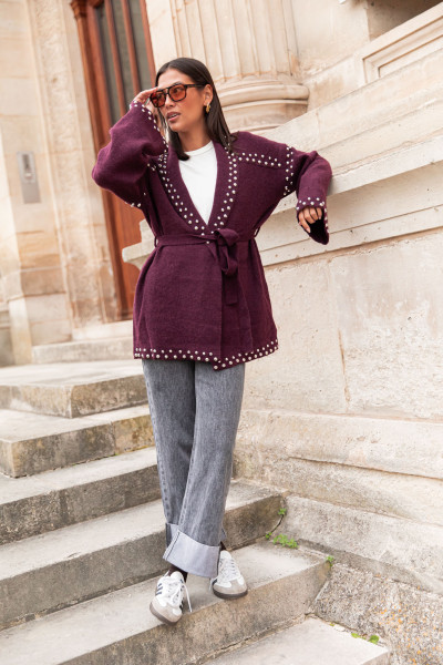 LOUANA Bordeaux - Gilet Clouté