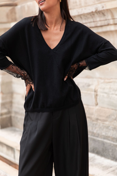 SIXTINE Noir - Pull Dentelle