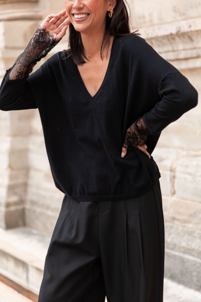 SIXTINE Noir - Pull Dentelle