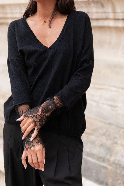 SIXTINE Noir - Pull Dentelle