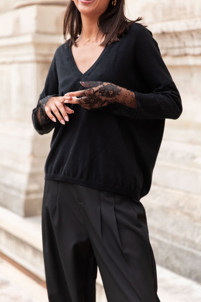 SIXTINE Noir - Pull Dentelle