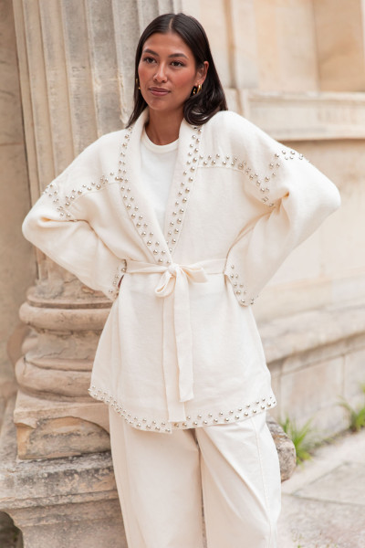 LOUANA Écru - Gilet Clouté