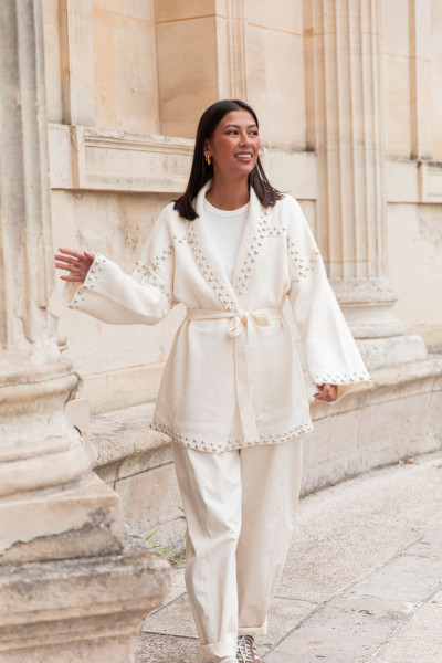 LOUANA Écru - Gilet Clouté