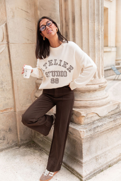 EULALIE Écru - Pull Brodé