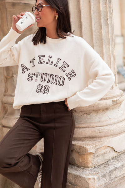 EULALIE Écru - Pull Brodé