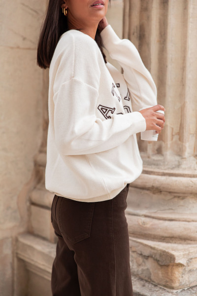 EULALIE Écru - Pull Brodé