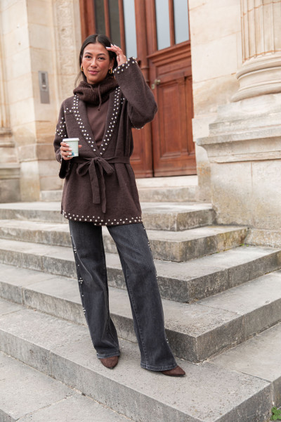 LOUANA Chocolat - Gilet Clouté