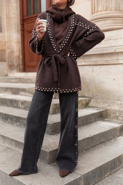 LOUANA Chocolat - Gilet Clouté