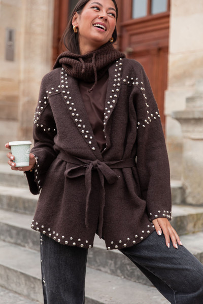 LOUANA Chocolat - Gilet Clouté