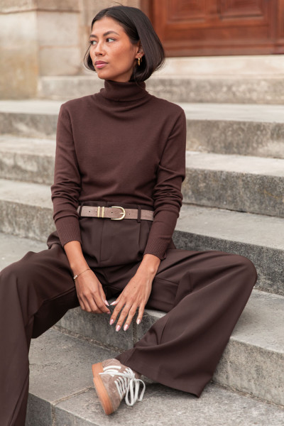 GRETA Chocolat - Pull Col Roulé