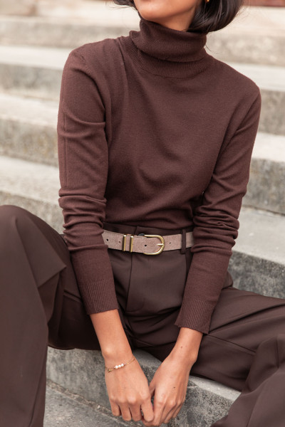 GRETA Chocolat - Pull Col Roulé
