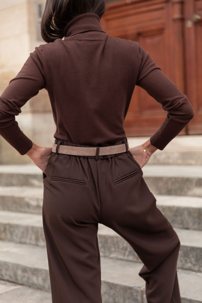 GRETA Chocolat - Pull Col Roulé