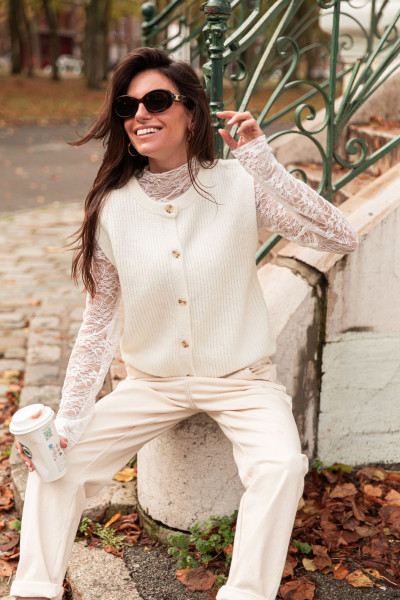 SACHA Écru - Gilet Sans Manches