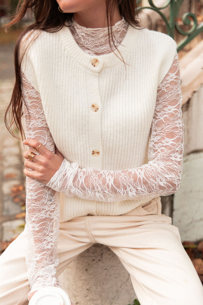 SACHA Écru - Gilet Sans Manches