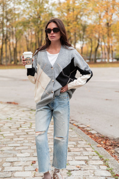 SOLÈNE Gris - Gilet Losanges