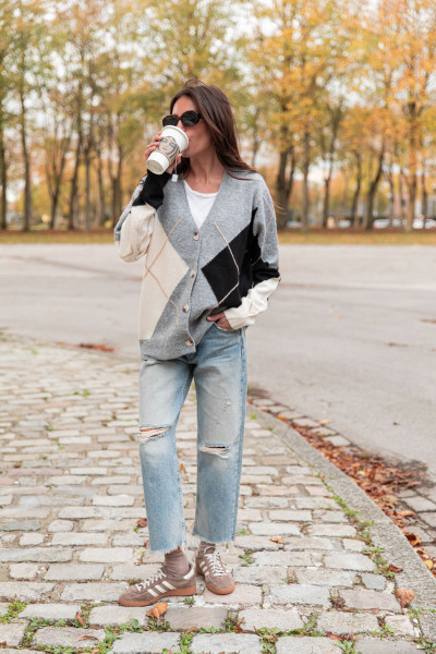 SOLÈNE Gris - Gilet Losanges