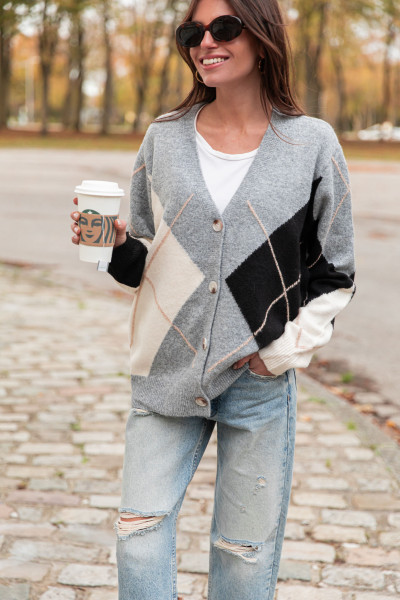 SOLÈNE Gris - Gilet Losanges