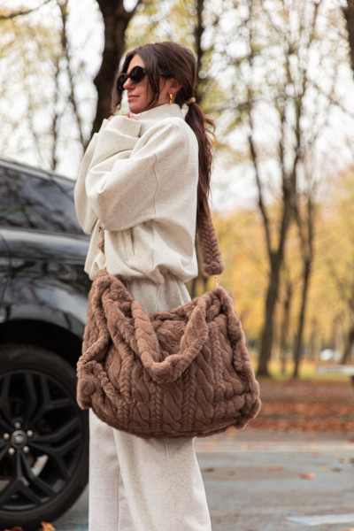 SHARON Camel - Cabas Fausse Fourrure