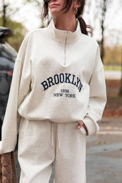 BROOKLYN Gris - Sweat Brodé
